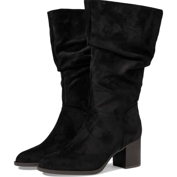 Kenneth Cole Mid Calf Boots 6 Black Microsuede Upper Almond Toe Block Heel - Picture 1 of 9